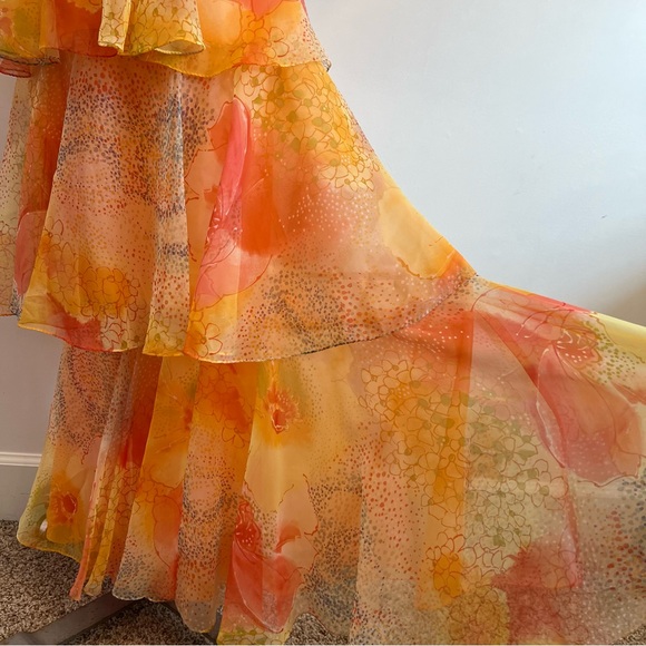 πHPπ Vintage Miss Elliette California Floral Chiffon Layered Caplet Maxi Dress - Picture 4 of 16